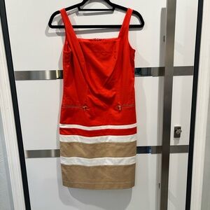 Women’s Lauren Ralph Lauren Dress Size 2 Color Block Orange White Tan